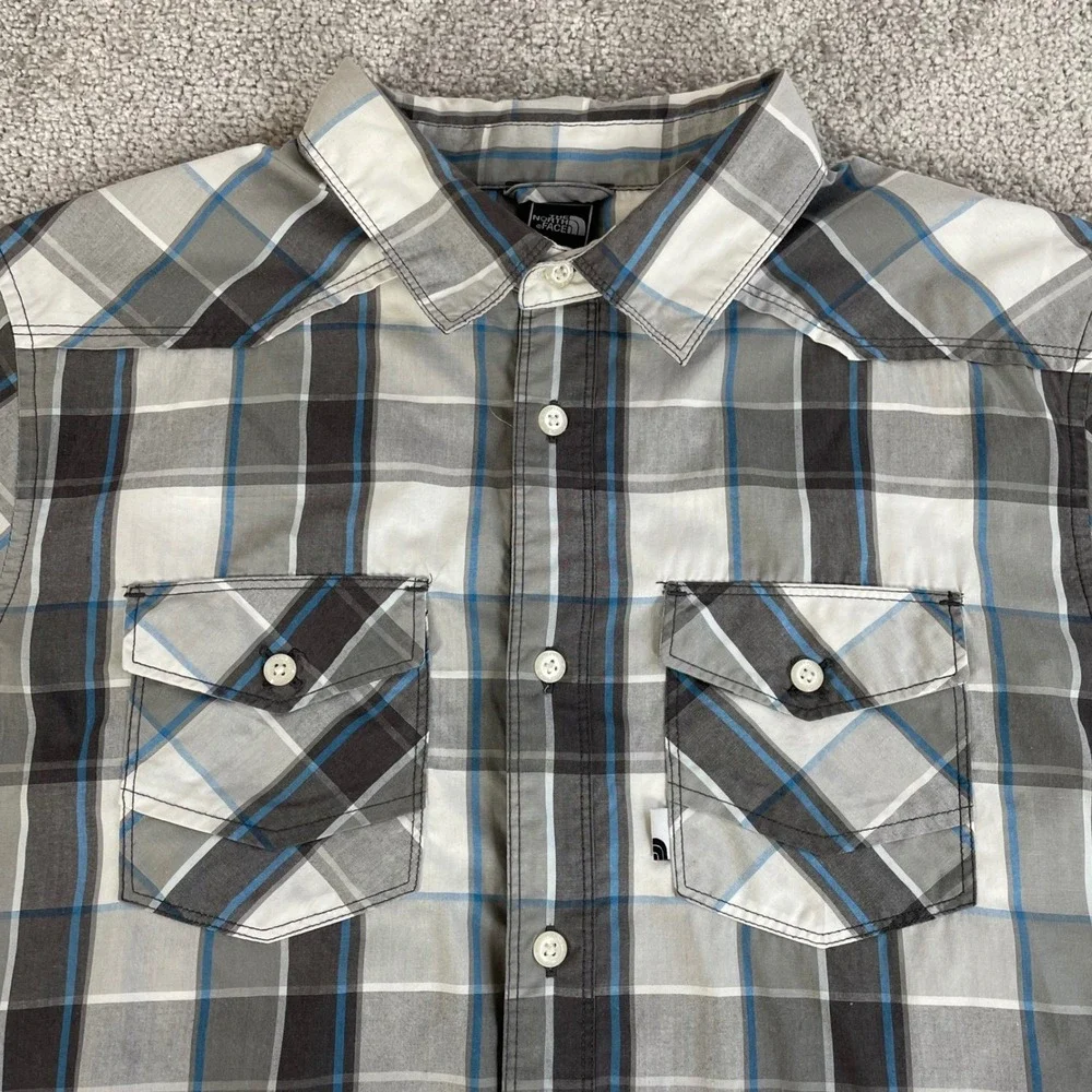 North Face Button Up Shirt Mens Large Plaid Western Short Sleeve‎ Outdoors